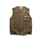 Itooh Japanese retro military style outdoor multi-pocket motorcycle vest men's loose casual tooling ladies vest vest black khaki