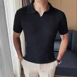 Itooh Summer Korean Men's Wear Solid Color Round Neck Turn-down Collar Ice Silk Fabric Knitting Short Sleeve Man Slim T-shirt