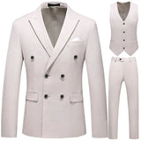 Itooh Men Casual Boutique Business Double Breasted Suit Coat 3 Piece Set / Solid Color Slim Fit Blazers Jacket Pants Vest Trousers