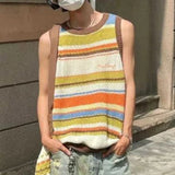 Itooh Men's Fashion Knitted Vest Trend Y2K Streetwear Summer Neutral Retro Casual Striped Sleeveless Tees Tops LGBT Sweater Tank Top