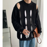 Itooh Spring Korean Style Men's Sweater Round Collar Hollow Out Design Solid Color Pullovers Male Long Sleeve Tops Personality