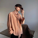 Itooh High-end Designer Clothes Men Chiffon Shirt Spring New Solid Color Long Sleeve Korean Style Loose Casual Tie Shirt for Men