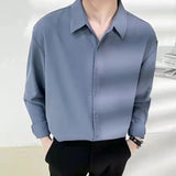 Itooh Men's Drapey Losse Shirts Casual Long Sleeve Social Chic Lazy Style Shirts Comfortable Non Iron Solid Chemise Homme Blue Blouse