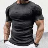 Itooh Elastic Slim Knit T Shirts Men Summer Short Sleeve O Neck Knitted T-shirt Sports Fitness Training Skinny Pure Color Knitting Tee