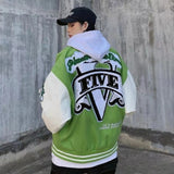 Itooh  American Street Retro V Embroidery Printed Pilot Baseball Uniform Men and Women High Street Thickened Quilted Jacket Coat Couple