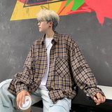 ITOOH Harajuku Long Sleeve Plaid Shirts Men Autumn Loose High Street All-match Shirt Gentleman Camisa Check Tops Stylish 5XL-M