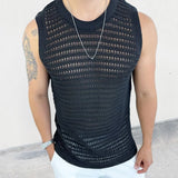 Itooh Hollow Sexy Men'S Sweater Vest  New European And American Style Solid Color Slim Sleeveless Transparent Tight Knitted Vest