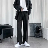 Itooh  Spring/Summer Black Suit Pants Men Fashion Society Mens Dress Pants Korean Loose Straight Pants Mens Office Formal Trousers