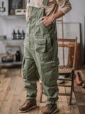 Itooh American Retro Overalls Ami Khaki Loose Washed Jumpsuit Men's Suspenders Four Seasons Casual Cotton Asymmetric Functional Pants