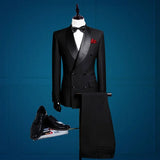 Itooh  Custom Made Groomsmen Dark Red Groom Tuxedos Shawl Black Lapel Men Suit Wedding/Prom Best Man Blazer ( Jacket+Pants+Tie )