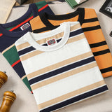 Itooh 230G Summer Cotton T-shirt American Round Neck Retro Horizontal Striped Short-sleeved T-shirt Youth Chic Wear Cozy Loose Tees