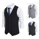 Itooh New Men's Stripe Vest Suit Vest Single breasted Designer Brand Sleeveless Formal Coat Top Adult Dress Tuxedo