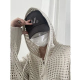 Itooh Autumn Niche Hollow Knitted Sweater Men Cardigan Hooded Zipper Long-sleeved Korean Style Trendy Design Sweater Men Cardigan Coat