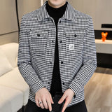 Itooh Spring Men's Slim Houndstooth Needle Wool Jacket Fashion New Handsome Trend Short Thick Lapel Jacket British Leisure Suit