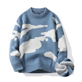 Itooh Autumn Men Casual Sweater Cloud Pattern Cute Couple Sweaters Round Neck Long Sleeve Male Knitted Sweater Harajuku Pullover