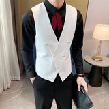 Itooh Casual Vest Men Double-breasted Bar Vest Work men clothing V-neck Business Dress Waistcoat wedding Social Party Tuxedo