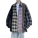 Itooh Autumn Long Sleeve Shirts Men's Fashion Retro Plaid Shirts Mens Japanese Streetwear Contrast Color Loose Casual Shirts Men M-2XL