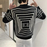 ITOOH Man Clothes Graphic Knitted Sweaters for Men Pullovers Striped Half Collar Turtleneck White Cheap Korean Fashion Order Classic X