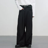 Itooh Mens Casual Pants High Waist Pleated Straight Wide-leg Trousers Spring Autumn Fashion Trend Office Solid Unisex Loose Suit Pants