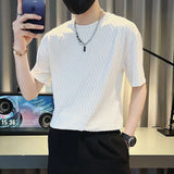 Itooh Summer Men's Clothing Trend Slim Fashion Casual Short Sleeve Round Neck Solid Color Jacquard Weave Korean Version T-shirt