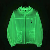 Itooh New Spring/Summer Sunscreen Clothes for Men Women Night Glow Thin Workwear UV Proof Hooded Coats Bombed Street Cargo Jacket