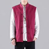 Itooh Summer Autumn Men Chinese Style Vests Vintage Linen Vests Mens Sleeveless Hanfu Cardigan Male Harajuku Open Stitch Waistcoat