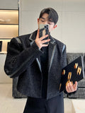 Itooh Men's Wear 2024 Spring Autumn PU Leather Patchwork Short Korean Style Loose Tweed Coat Single Button Wool Jackets