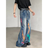 ITOOH Men's Graffiti Jeans Fashion Spray Paint Personality Hip-hop Streetwear Male Clothing Loose Casual Youth Denim Mopping Trousers