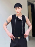 Itooh  Men Clothing Summer Double Zipper Design Solid Color Vests Personality Vest Niche Sleeveless Slim Tank Top For Male