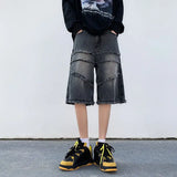 Itooh  Summer Raw Edge Denim Shorts Men Trendy Yellow Dyed Five-point Pants Tide Brand Ins Retro Loose Straight Pants