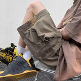 Itooh Cargo Shorts Men Summer Streetwear Wide Leg Straight Shorts Bf Loose Casual Multi-Pocket Streetwear Five-Point Sports Short Pant