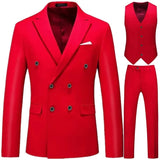 Itooh Men Casual Boutique Business Double Breasted Suit Coat 3 Piece Set / Solid Color Slim Fit Blazers Jacket Pants Vest Trousers