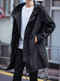 Itooh Spring Autumn Long Trench Coat Men Fashion Hooded Windbreaker Black Overcoat Casual Jackets