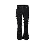 Itooh ins dark series washed and distressed raw edge jeans men's streetwear hip-hop stitching flared pants patchwork jeans