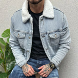 Itooh Vintage Mens Denim Jacket Streetwear Fashion Ripped Turn-down Collar Wool Jean Jackets Men Clothes Spring Trendy Denim Outerwear