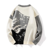 Itooh Men's Abstract Printed Crew Neck Thick Sweater  Autumn Winter Loose Contrast Color Long Sleeve Trendy Pullover Knitted Tops