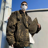 Itooh  Leopard Padded Jacket Men Winter Trendy Double-sided Imitation Sherpa Coat American Animal Print Warm Parkas Hip Hop