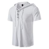 Itooh New Men's V-neck shirt Summer Men's Short-Sleeved T-shirt Cotton and Linen Led Casual Men's T-shirt Shirt Male Breathable Shirt