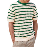 Itooh Summer Short Sleeve Sweater T Shirts Men Vintage Jacquard Striped Knitted Tops Mens Casual O Neck Jumper Tee Male Fashion Tops