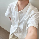 Itooh Summer Short Sleeved Shirt Men Fashion Social Mens Dress Shirt Korean Loose Casual Grey White Shirts Mens Office Formal Shirt