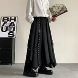 ITOOH Mens Gothic Rope Belt Decorated Irregular Skirt Pants Genderless Fashion Japanese Style Niche Dark Samurai Pants Hakama Unisex