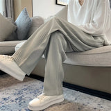 Itooh Summer Pleated Pants Men Fashion Oversized Ice Silk Pants Men Japanese Streetwear Loose Straight Pants Mens Casual Trousers