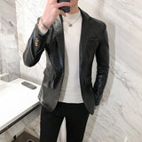 Itooh Autumn Leather Jacket Men Slim fit Casual Business Blazer Masculino Solid Color Street Wear Social PU Coat Costume Homme