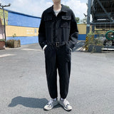 Itooh Japanese Ami Khaji Overalls Men Cargo Pockets Overalls Couple Loose Straight Casual Sashes Trousers Jumpsuit Bf Loose Top Pants