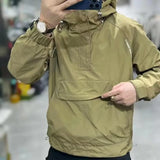 Itooh New American Workwear Men Big Pocket Raglan Hooded Jackets Half Zipper Pullover Hoodies Windbreaker Coat Casual Loose Outwear