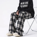 Itooh Told Tale Plus Size Spring Casual Plaid Pants Men Wide Leg Couple Straight Pantalones Harajuku Mopping Oversize 8XL 7XL