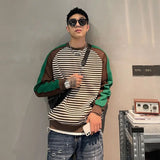 Itooh Spring and Autumn Men's Fashion Commuter Stripe Color Block Korean Round Neck Long Sleeve Loose Versatile Casual Sweater