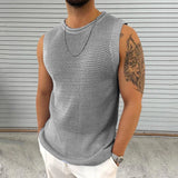 Itooh  Leisure Solid Color Hollow Out Mens Knit Camisoles Summer Casual O Neck Sleeveless T Shirt Men Fashion Slim Knitting Tank Tops