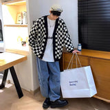 Itooh  Boys Cardigan Checkerboard Plaid Sweater Knitted Sweater New Spring Jumper V-neck Trend College Coats Green Streetwear HomeWear