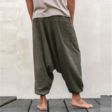 Itooh Linen Casual Trousers Men's Japanese Wide-leg Pants Summer Cotton Linen Loose Bloomers Large Size Indian Meditation Pocket Pants